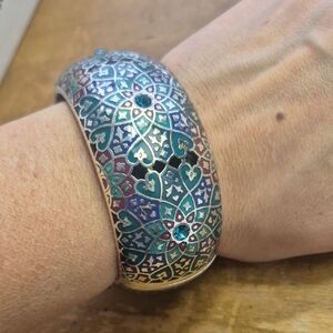 Brighton Zahra Love Wide Hinged Bangle Bracelet Blue With Dust bag